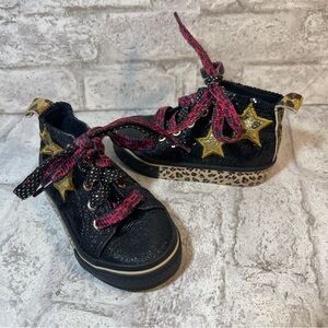 Koala Kids Black Sequin with Gold Stars Animal Print Sneakers Girls Sz 5